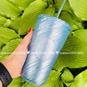 LAST Starbucks Summer 2024 Iridescent Swirl Spiral Pearl Blue Textured Cup